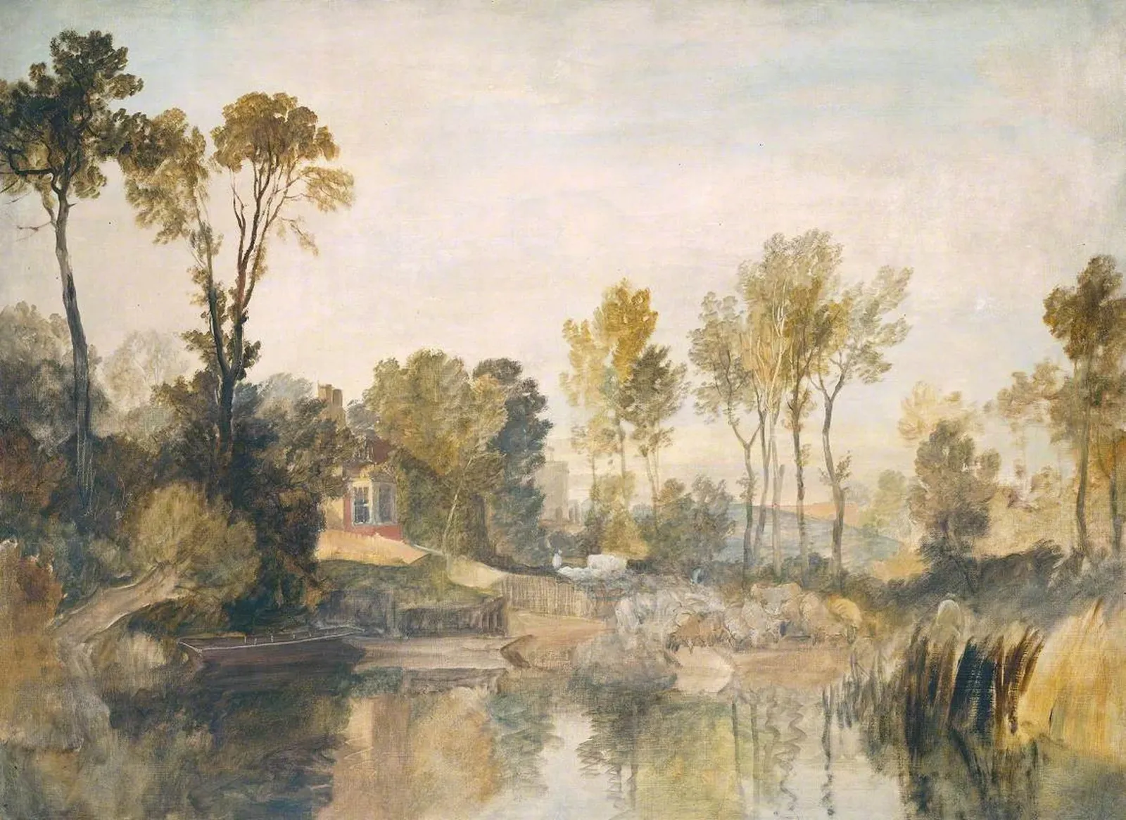 House beside the River, with Trees and Sheep, J. M. W. Turner