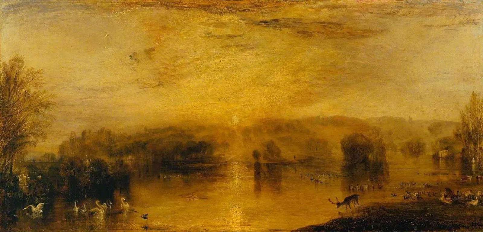 The Lake, Petworth: Sunset, a Stag Drinking, J. M. W. Turner