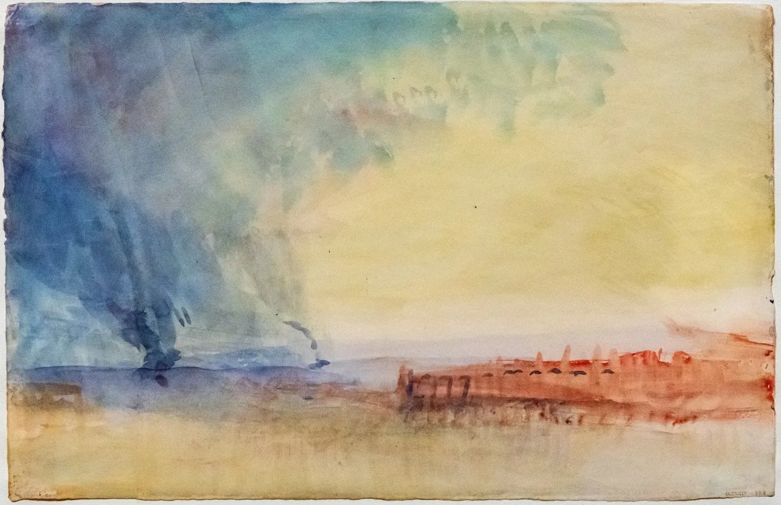 Une jetée, avec un bateau à vapeur en mer au loin, J. M. W. Turner