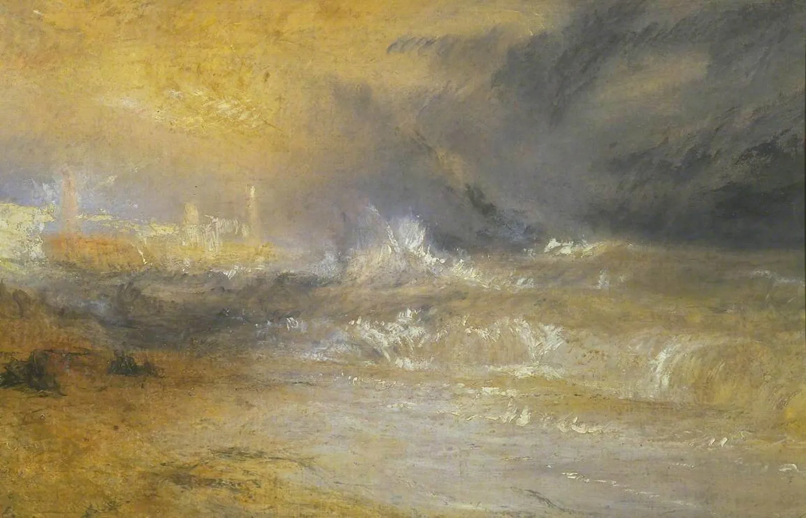 Waves Breaking on a Lee Shore at Margate (Study for ‘Rockets and Blue Lights’), J. M. W. Turner