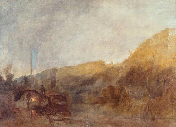Barge on the River, Sunset — J. M. W. Turner