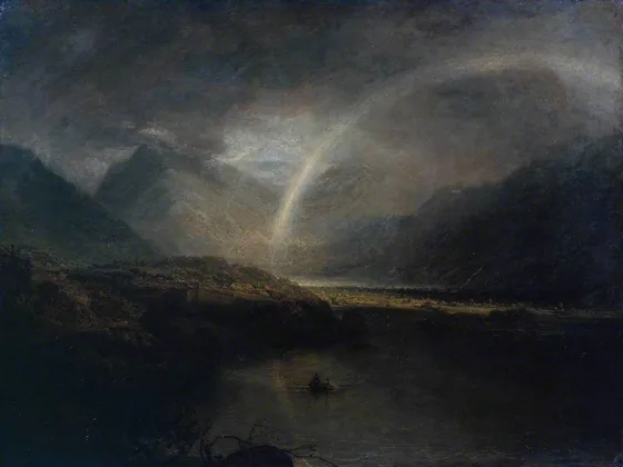 Buttermere Lake, with Part of Cromackwater, Cumberland, a Shower — J. M. W. Turner