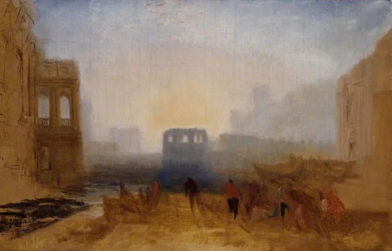 Claudian Harbour Scene: Study for ‘Dido Directing the Equipment of the Fleet’ — J. M. W. Turner