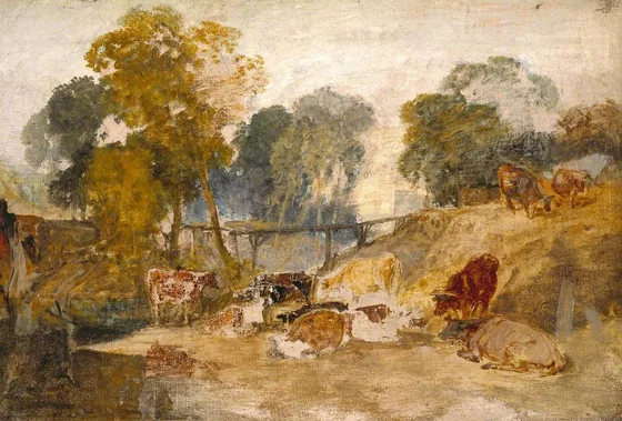 Cows in a Landscape with a Footbridge — J. M. W. Turner