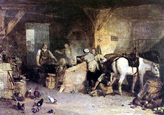 Depiction of blacksmith debating price of iron. — J. M. W. Turner