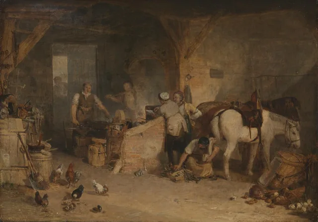 Un herrero de pueblo discutiendo el precio del hierro, J. M. W. Turner