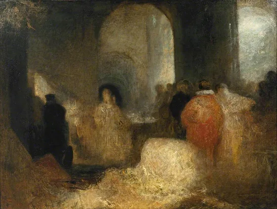 Dinner in a Great Room with Figures in Costume — J. M. W. Turner