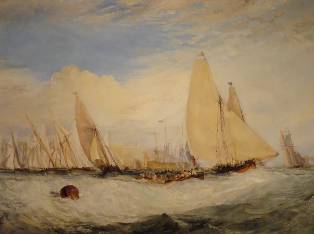 East Cowes Castle, residência de J. Nash, a regata subindo contra o vento