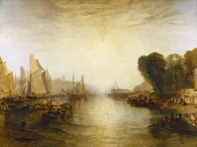East Cowes Castle, residência de John Nash: a regata partindo rumo a seus ancoradouros
