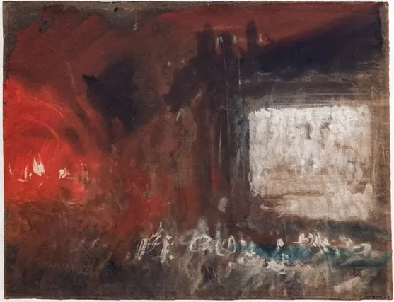 Étude de la lumière d'un feu, peut-être dans un atelier de verrerie, Venise — J. M. W. Turner