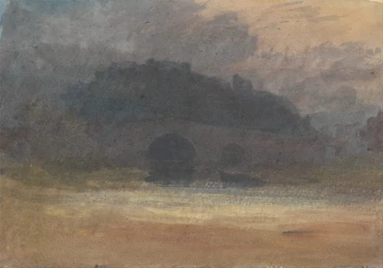 Evening Landscape with Castle and Bridge in Yorkshire — J. M. W. Turner