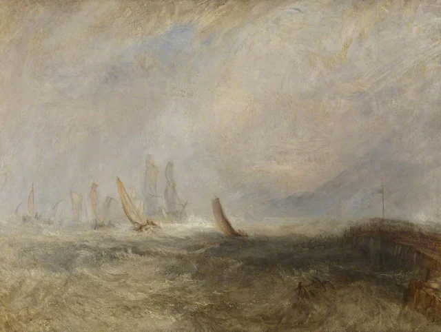 Des barques de pêche amenant un navire désemparé dans le port de Ruysdael, William Turner