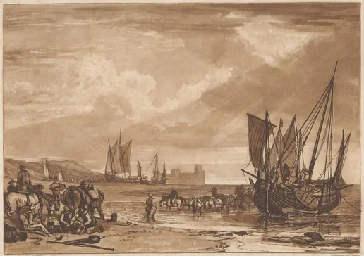 Flint Castle, Vessels Unloading — J. M. W. Turner