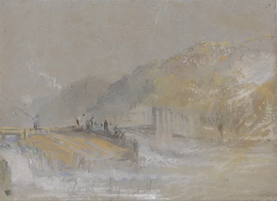 Foul by God- River Landscape with Anglers Fishing From a Weir — J. M. W. Turner