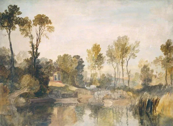 House beside the River, with Trees and Sheep — J. M. W. Turner