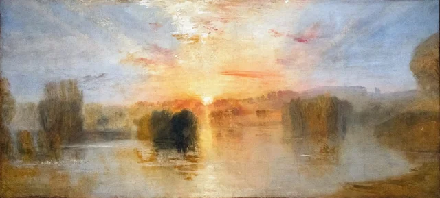 El lago, Petworth, puesta de sol; estudio de muestra