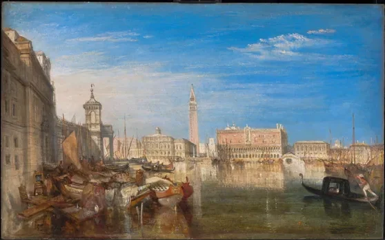Le pont des soupirs, le palais des doges et la douane, Venise. Canaletto peignant — J. M. W. Turner