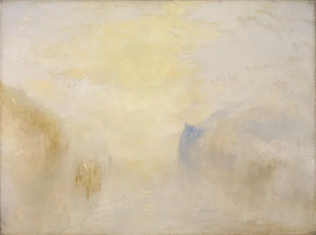 Lever de soleil avec bateau entre des promontoires, J. M. W. Turner