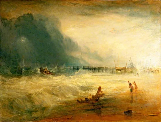 Lifeboat and Manby Apparatus Going off to a Stranded Vessel Making the Signal (Blue Lights) of Distress — J. M. W. Turner
