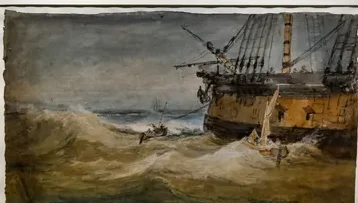 Small Boats beside a Man-o’-War — J. M. W. Turner
