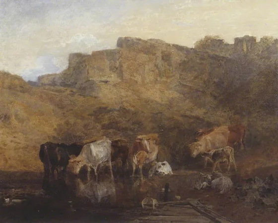 The Quiet Ruin, Cattle in Water; A Sketch, Evening — J. M. W. Turner
