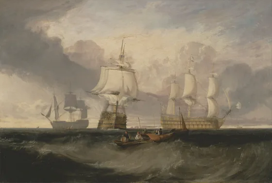 The Victory Returning from Trafalgar, in Three Position — J. M. W. Turner