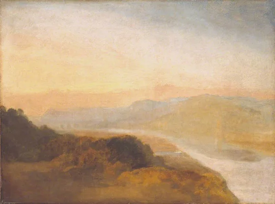 Valley with a Distant Bridge and Tower — J. M. W. Turner