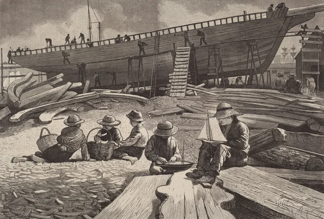 Construcción naval, puerto de Gloucester, Winslow Homer