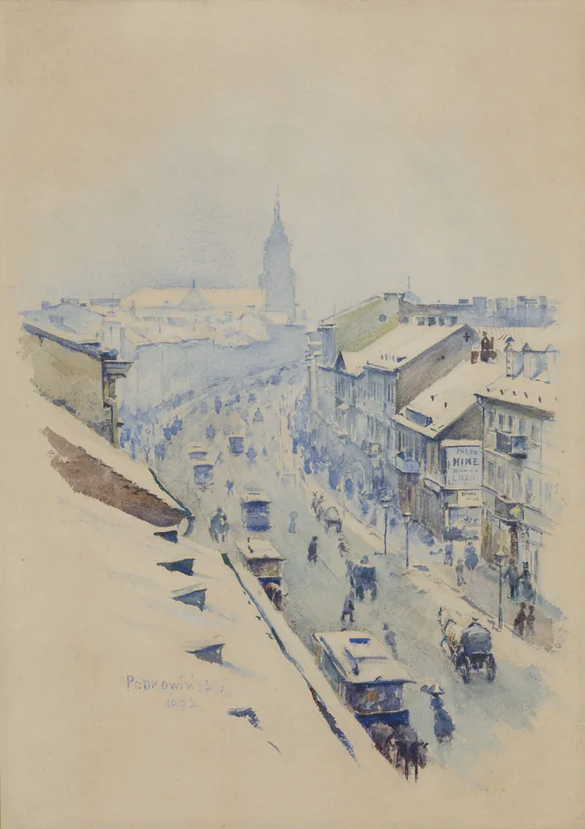 Vista de Nowy Świat em Varsóvia no inverno, Władysław Podkowiński