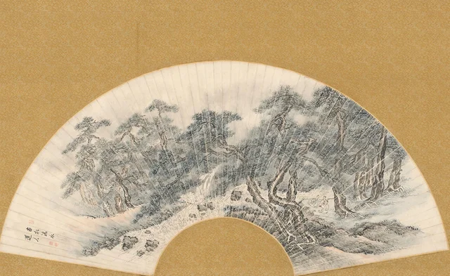 Quiet conversation by a stream beneath the pines