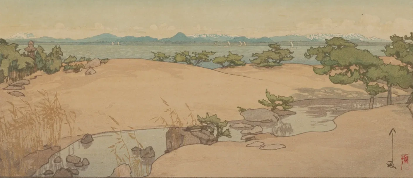Jardín a orillas del lago Biwa, de la serie Cuatro escenas de jardines, Yoshida Hiroshi