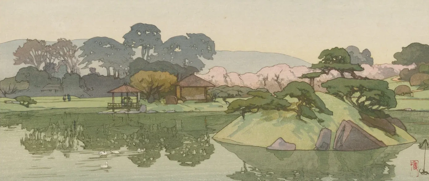Un jardin d'Okayama par un matin de printemps, de la série Quatre scènes de jardins, Yoshida Hiroshi