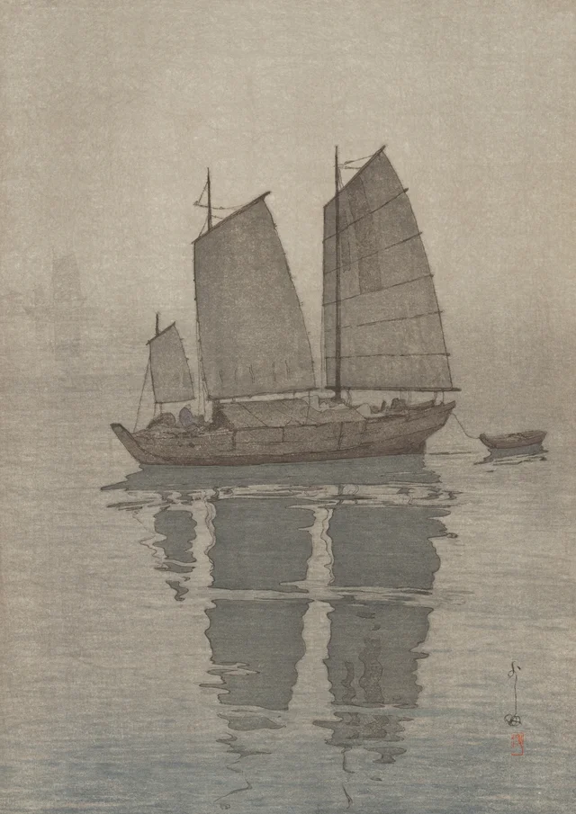Veleros, bruma, de la serie El Mar Interior, Yoshida Hiroshi